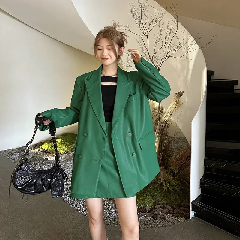 Vintage green pu leather blazer suit and mini skirt all-match women's leather casual suit jacket fashion outwear 2024 spring new
Vintage green pu leather blazer suit and mini skirt all-match women's leather casual suit jacket fashion outwear 2024 spring new