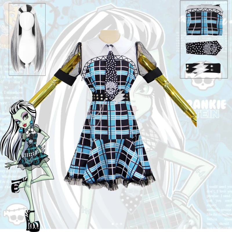 Frankie Stein Style Cosplay Costume Green Pink Plaid Dress Lab Coat Jacket Bolt Hair Clips Asymmetric Hem For Women Halloween
Frankie Stein Style Cosplay Costume Green Pink Plaid Dress Lab Coat Jacket Bolt Hair Clips Asymmetric Hem For Women Halloween