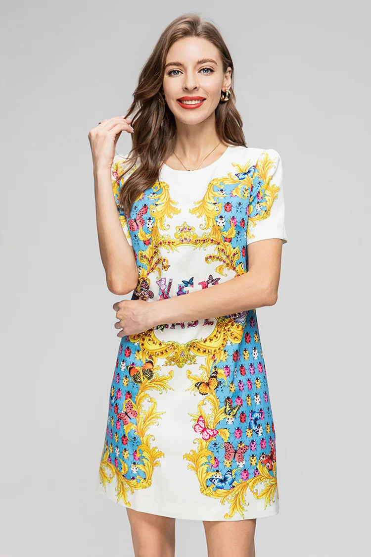Summer Fashion Designer Vintage Cartoon Print Women's O-neck Short Sleeve Diamond Loose Waist Casual A-LINE Mini Dress
Summer Fashion Designer Vintage Cartoon Print Women's O-neck Short Sleeve Diamond Loose Waist Casual A-LINE Mini Dress