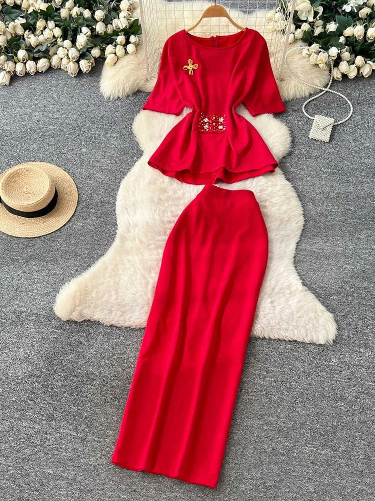 Light luxury elegant style commuting two-piece set women's summer new slim fit waist cinched top high waist elegant skirt
Light luxury elegant style commuting two-piece set women's summer new slim fit waist cinched top high waist elegant skirt