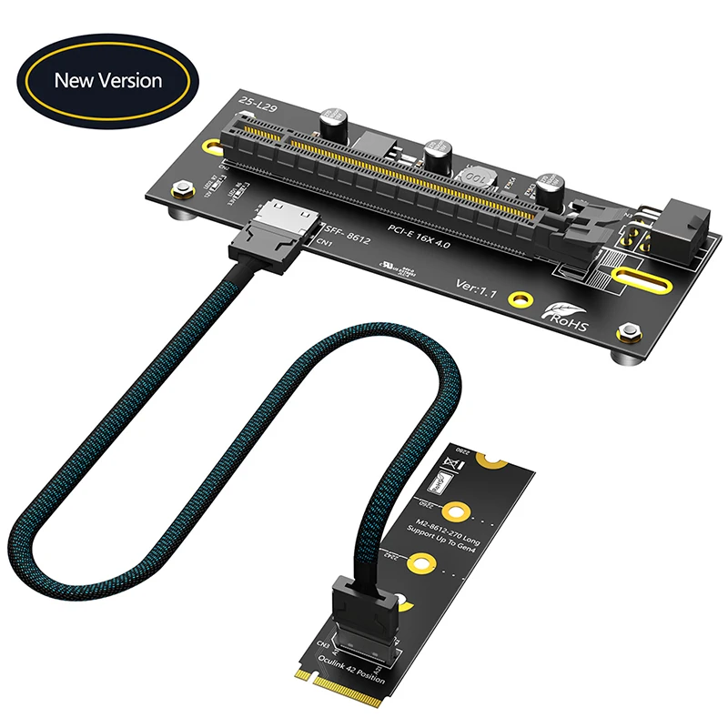 NVME M.2 M-Key 2230-2280 to PCI-E4.0 X16 Riser Card + удлинительный кабель Oculink SFF-8612/8611 ATX 12V 6PIN Power для видеокарты
NVME M.2 M-Key 2230-2280 to PCI-E4.0 X16 Riser Card + удлинительный кабель Oculink SFF-8612/8611 ATX 12V 6PIN Power для видеокарты