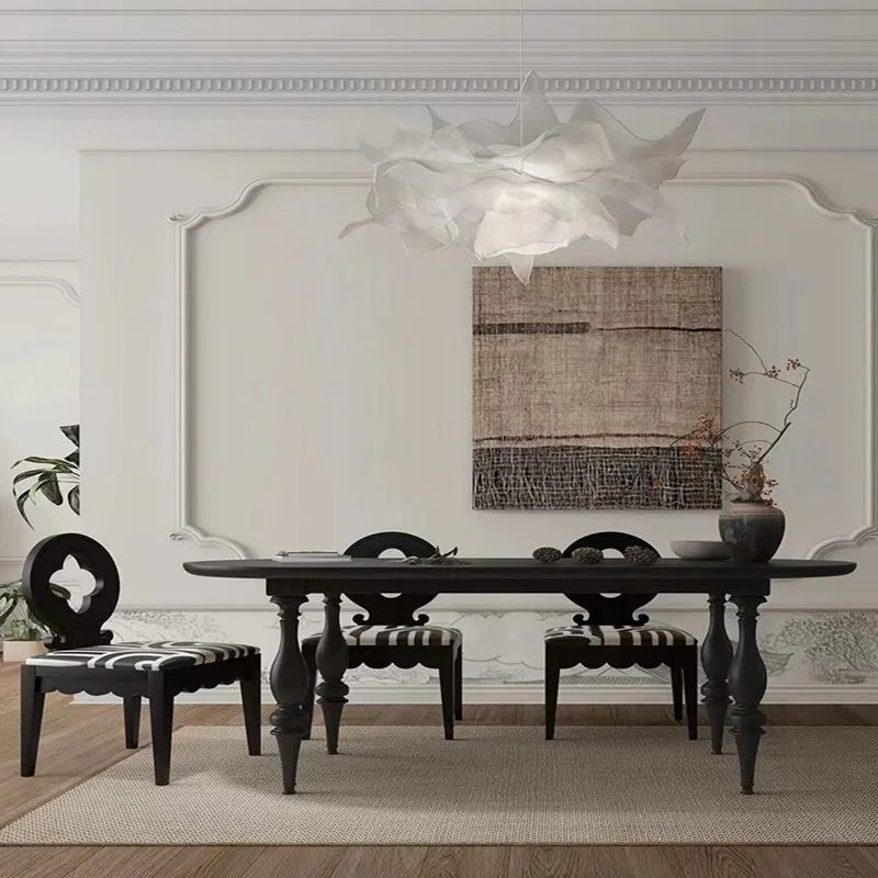 Nordic retro solid wood dining table black French oval dining table log antique family small apartment dining table
Nordic retro solid wood dining table black French oval dining table log antique family small apartment dining table