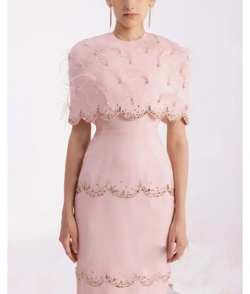 Customized Graceful Jersey Straight Crystal Feathers Evening Dress Temperament Half Sleeves Crew neck Floor Length prom dresses
Customized Graceful Jersey Straight Crystal Feathers Evening Dress Temperament Half Sleeves Crew neck Floor Length prom dresses