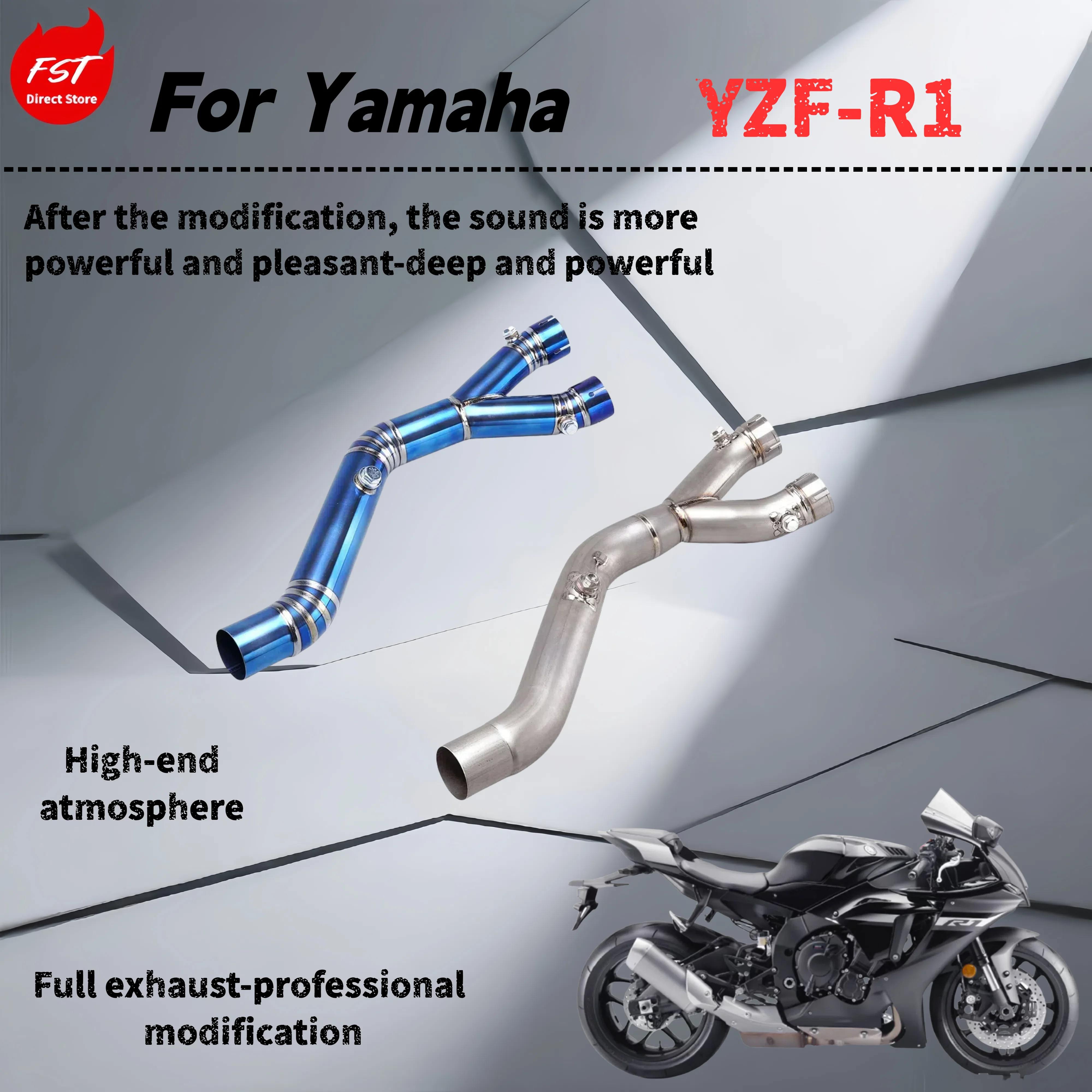 For Yamaha YZF-R1 - modified mid-section exhaust pipe - the sound is deep, rich and powerful
For Yamaha YZF-R1 - modified mid-section exhaust pipe - the sound is deep, rich and powerful