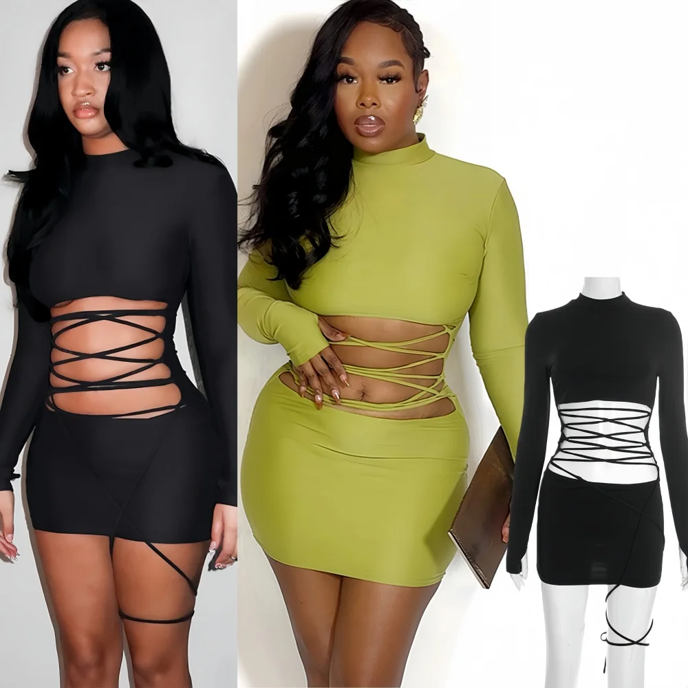 FAGADOER Sexy Bandage Patchwork Bodycon Dresses for Woman Solid Color Long Sleeves Hollow-out Dress Female Streetwear Vestidos
FAGADOER Sexy Bandage Patchwork Bodycon Dresses for Woman Solid Color Long Sleeves Hollow-out Dress Female Streetwear Vestidos