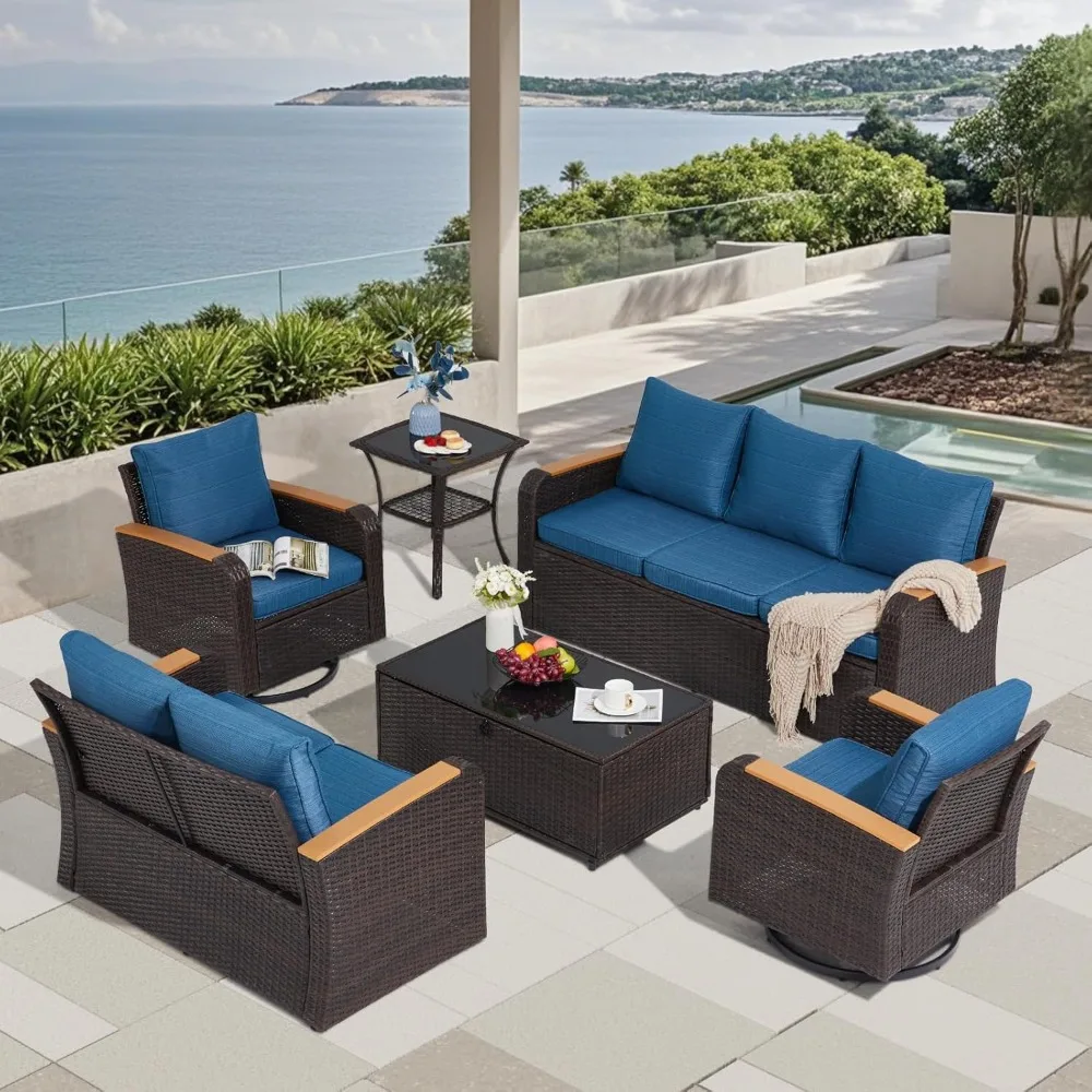 6 Pieces Outdoor Furniture Set with Swivel Chairs, Wicker Patio Furniture for Porch Deck Lawn Bistro Garden Backyard Poolside
6 Pieces Outdoor Furniture Set with Swivel Chairs, Wicker Patio Furniture for Porch Deck Lawn Bistro Garden Backyard Poolside