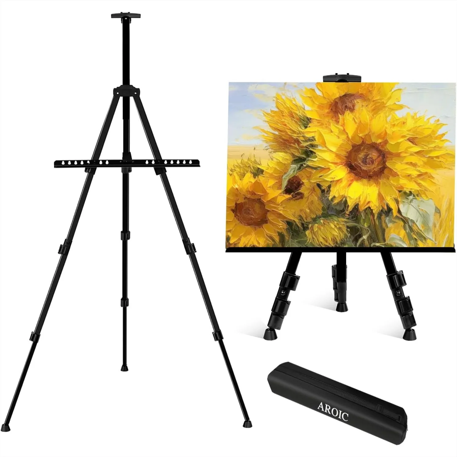 17-66 Inch Art Easel Stand, Sturdy Aluminum Tripod for Table Top & Floor Painting with Storage Bag
17-66 Inch Art Easel Stand, Sturdy Aluminum Tripod for Table Top & Floor Painting with Storage Bag
