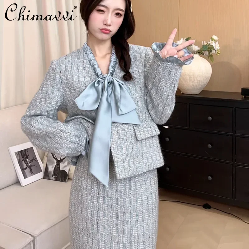 French Elegant Socialite Lace-Up Bow V-Neck Long Sleeve Cotton Padded Jacket High Waist Slim Skirt Two Piece Sets Women Autumn
French Elegant Socialite Lace-Up Bow V-Neck Long Sleeve Cotton Padded Jacket High Waist Slim Skirt Two Piece Sets Women Autumn