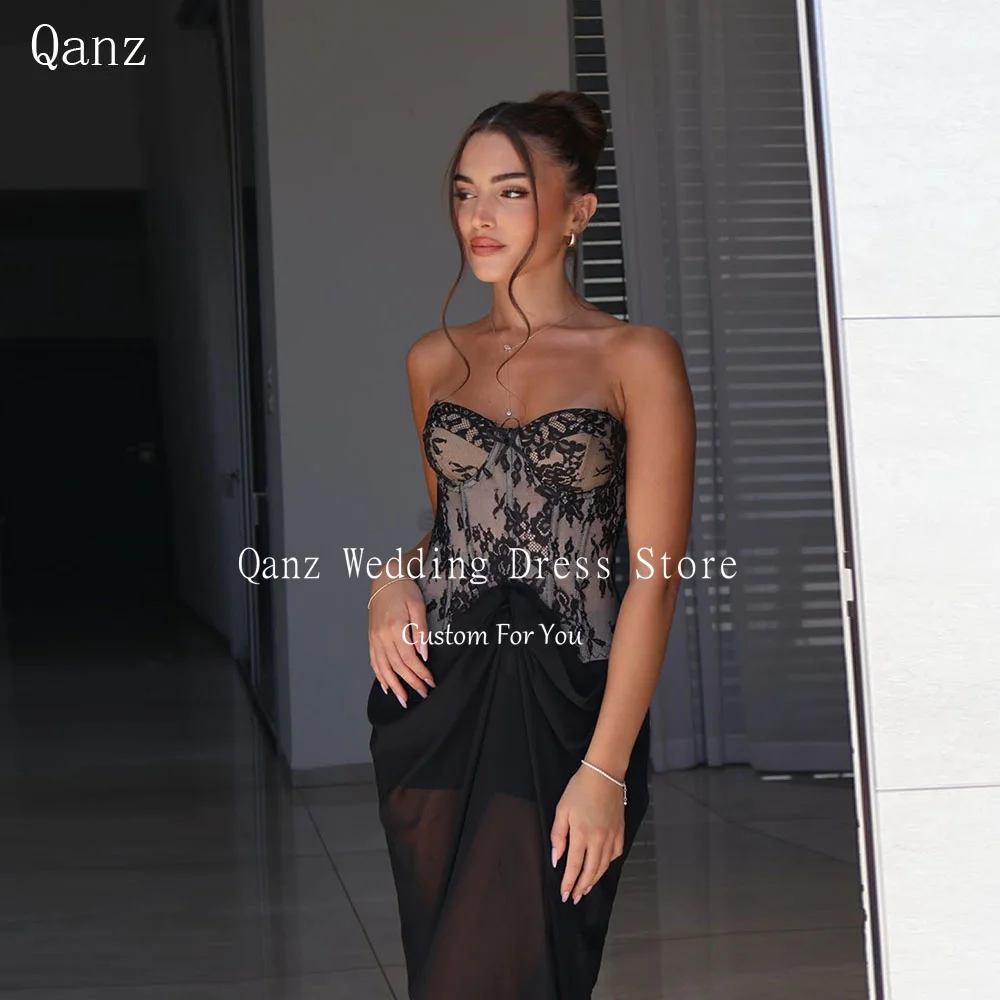 Qanz Sexy Floor Length Evening Dresses Women Sweetheart Black Chiffon Vestidos De Fiesta Elegantes Lace Prom Gowns Customized
Qanz Sexy Floor Length Evening Dresses Women Sweetheart Black Chiffon Vestidos De Fiesta Elegantes Lace Prom Gowns Customized