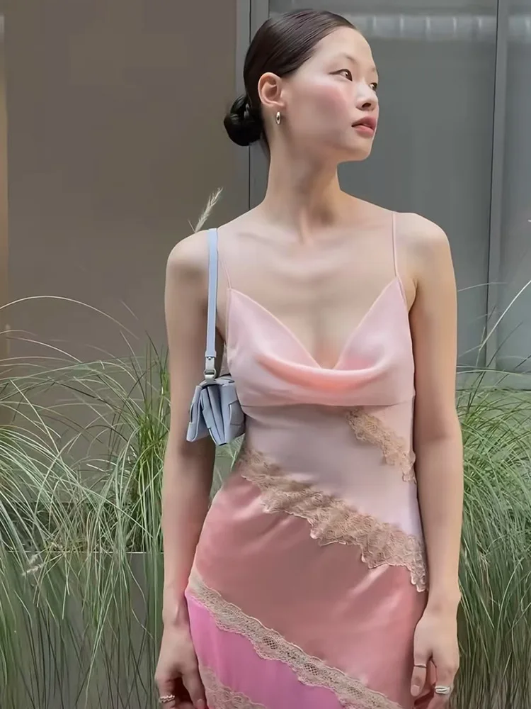 Silk Linen Women Pink Lace Trim Slip Dress Asymmetric Hem Spaghetti Strap Satin Midi Dress Party Sexy High Quality Beach Style
Silk Linen Women Pink Lace Trim Slip Dress Asymmetric Hem Spaghetti Strap Satin Midi Dress Party Sexy High Quality Beach Style