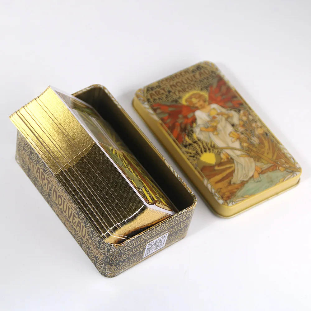 Golden Art Nouveau Tarot Deck In A Tin Box Gilded Edge for Fortune Telling Game Card
Golden Art Nouveau Tarot Deck In A Tin Box Gilded Edge for Fortune Telling Game Card