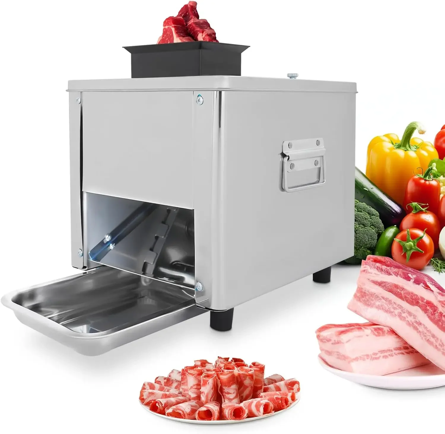 850W Meat Cutter Machine, 350 lb/h Electric Jerky Slicer with Tray, Stainless Steel 7 mm Thickness Meat slicer for Cutting Many
850W Meat Cutter Machine, 350 lb/h Electric Jerky Slicer with Tray, Stainless Steel 7 mm Thickness Meat slicer for Cutting Many