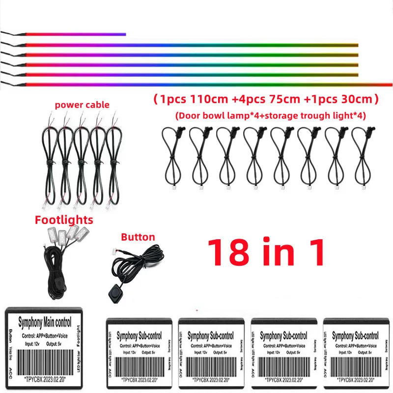 18 in 1 14 in 1 64 Color RGB Symphony Car Atmosphere Interior LED Acrylic Guide Fiber Optic Universal Decoration Ambient Lights
18 in 1 14 in 1 64 Color RGB Symphony Car Atmosphere Interior LED Acrylic Guide Fiber Optic Universal Decoration Ambient Lights