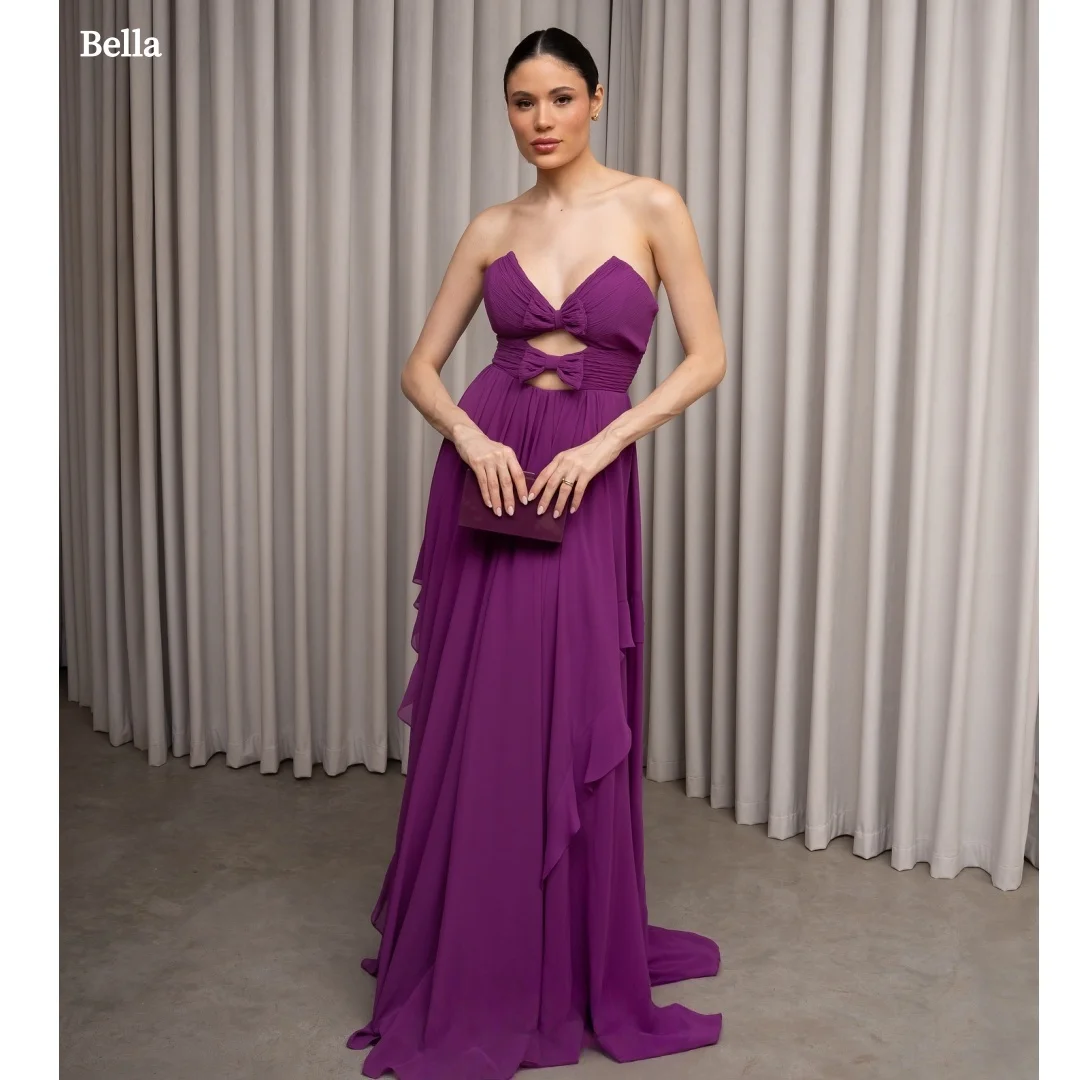 Bella Customized Party Dresses Prom Dress robes de soirée Purple Strapless Bow Detail Cutout Waist Chiffon Ruffled Maxi Gown
Bella Customized Party Dresses Prom Dress robes de soirée Purple Strapless Bow Detail Cutout Waist Chiffon Ruffled Maxi Gown
