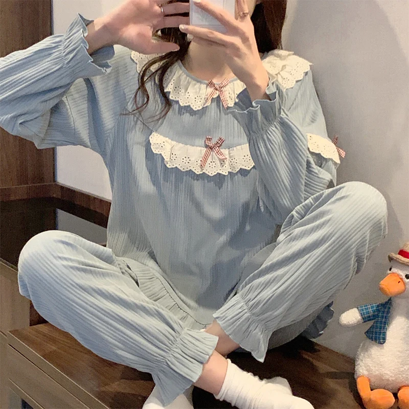 Pajama Sets Women Sweet Girls Ins Simple Home Princess Style Casual Autumn New Arrival Cozy Ulzzang Students Fashion Kawaii Lace
Pajama Sets Women Sweet Girls Ins Simple Home Princess Style Casual Autumn New Arrival Cozy Ulzzang Students Fashion Kawaii Lace