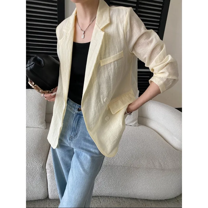 Women's Lightweight Linen Blazer Notched Lapel Double Breasted Pocket Loose Fit Casual Suit Jacket For Work And Weekend O0I4
Women's Lightweight Linen Blazer Notched Lapel Double Breasted Pocket Loose Fit Casual Suit Jacket For Work And Weekend O0I4
