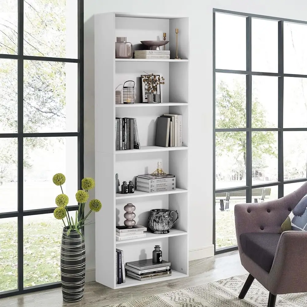 6-Tier Tall Bookshelf, Spacious Display Storage for Living Room, Home Office, Bedroom, White
6-Tier Tall Bookshelf, Spacious Display Storage for Living Room, Home Office, Bedroom, White