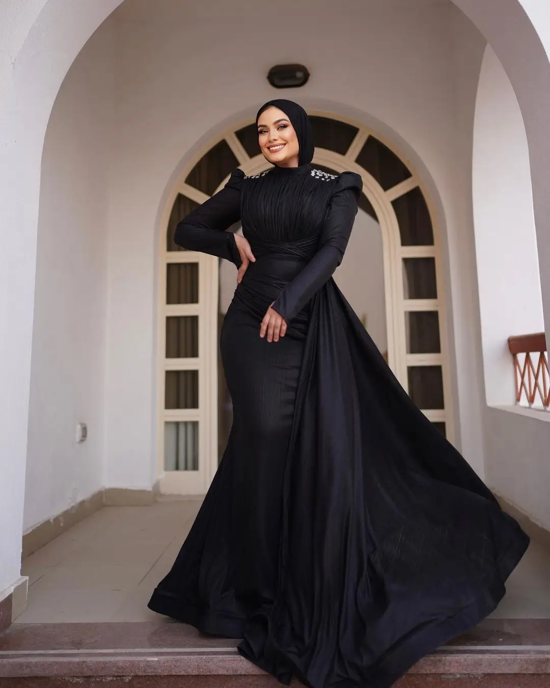 Mermaid Black Long Sleeves Formal Occasion Dresses N-Neck Muslim Women's Prom Dresses Temperament Evening Dress
Mermaid Black Long Sleeves Formal Occasion Dresses N-Neck Muslim Women's Prom Dresses Temperament Evening Dress