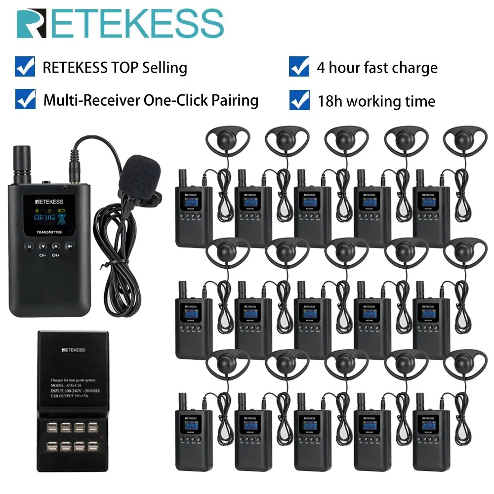 Retekess TT125 Wireless Tour Guide System Radio Guide Audio Guide Set For Training Excursion Meeting Church Factory 10 Receivers
Retekess TT125 Wireless Tour Guide System Radio Guide Audio Guide Set For Training Excursion Meeting Church Factory 10 Receivers