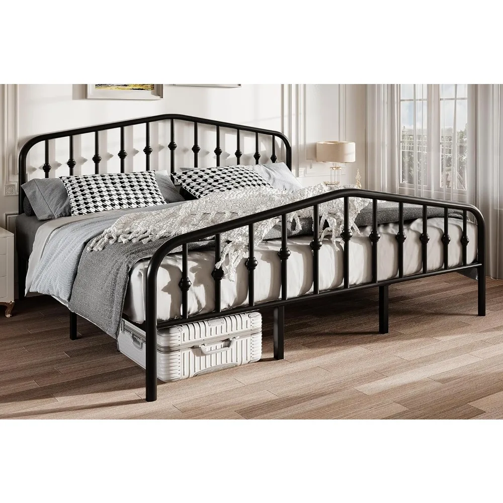 King Size Bed Frame with Vintage Style Wrought Iron Headboard and Footboard, Easy Assembly, King Size Metal Platform Bed Frame
King Size Bed Frame with Vintage Style Wrought Iron Headboard and Footboard, Easy Assembly, King Size Metal Platform Bed Frame