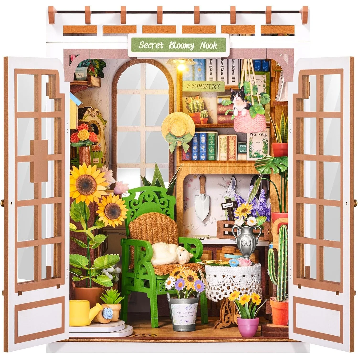 Rolife DIY Book Nook Kit Secret Bloomy Nook Model Building Kit Mini Dollhouse 3D Puzzle with LED Light for Bookshelf Decor Gift for Adults Kids Friends
Rolife DIY Book Nook Kit Secret Bloomy Nook Model Building Kit Mini Dollhouse 3D Puzzle with LED Light for Bookshelf Decor Gift for Adults Kids Friends