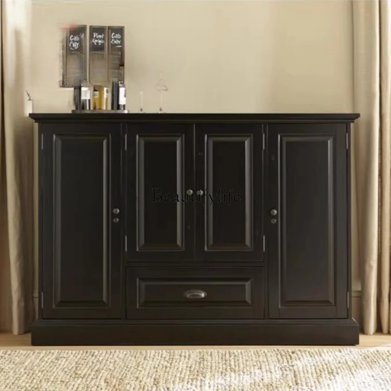 Simple modern solid wood four-door dining side tea cupboard dining room living room black locker
Simple modern solid wood four-door dining side tea cupboard dining room living room black locker