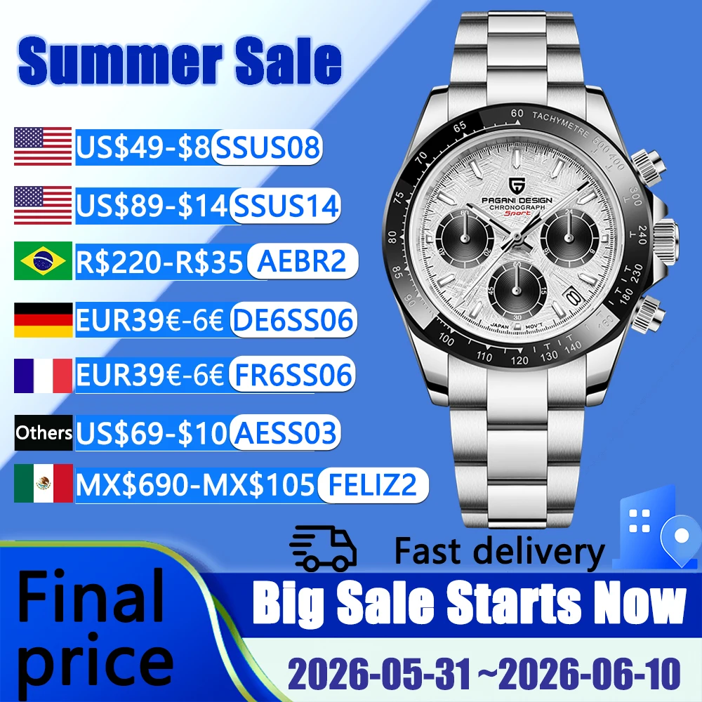 Pagani design men's watches top business men's quartz watch Sapphire Vk63 sports chronograph all-steel diving relógios masculino
Pagani design men's watches top business men's quartz watch Sapphire Vk63 sports chronograph all-steel diving relógios masculino