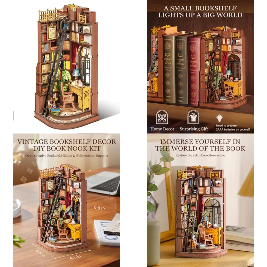 DIY Book Nook Kit Silent Corner Study, 3D Puzzles Creative British Bookend Bookshelf Decor for Adults, Tiny House Miniature Kit
DIY Book Nook Kit Silent Corner Study, 3D Puzzles Creative British Bookend Bookshelf Decor for Adults, Tiny House Miniature Kit