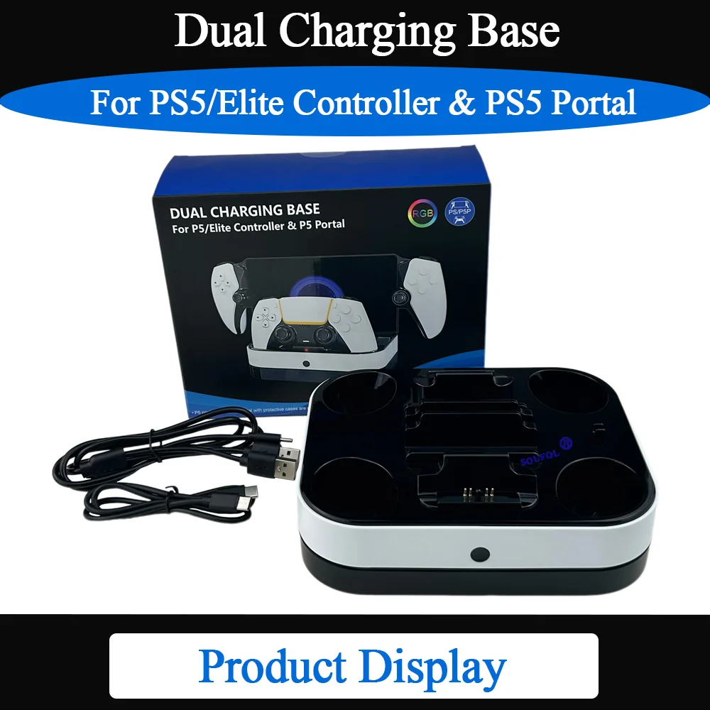 Для контроллера PS5/Elite и PS5 Portal, двойная зарядная база, светодиодный индикатор и док-станция для быстрой зарядки с RGB-подсветкой для игровых аксессуаров PS5
Для контроллера PS5/Elite и PS5 Portal, двойная зарядная база, светодиодный индикатор и док-станция для быстрой зарядки с RGB-подсветкой для игровых аксессуаров PS5