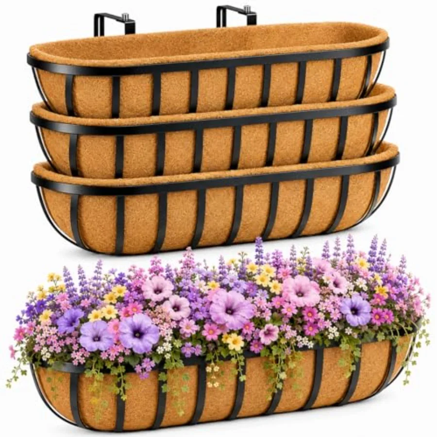 30 Inch 4 PCS Window Box Deck Railing Planter for Balcony Porch Fence Lawn Patio Black Metal with Coco Liners, Indoor Outdoor H
30 Inch 4 PCS Window Box Deck Railing Planter for Balcony Porch Fence Lawn Patio Black Metal with Coco Liners, Indoor Outdoor H