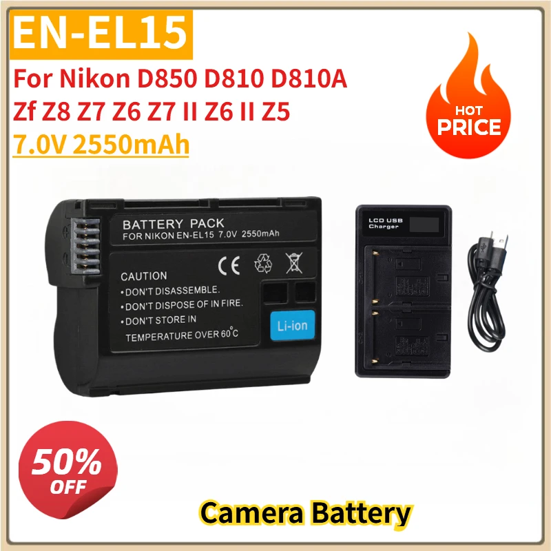 New Replacement Camera Battery EN-EL15C EN-EL15 7.0V 2550mAh with charger for Nikon D850 D810 D810A Zf Z8 Z7 Z6 Z7 II Z6 II Z5
New Replacement Camera Battery EN-EL15C EN-EL15 7.0V 2550mAh with charger for Nikon D850 D810 D810A Zf Z8 Z7 Z6 Z7 II Z6 II Z5