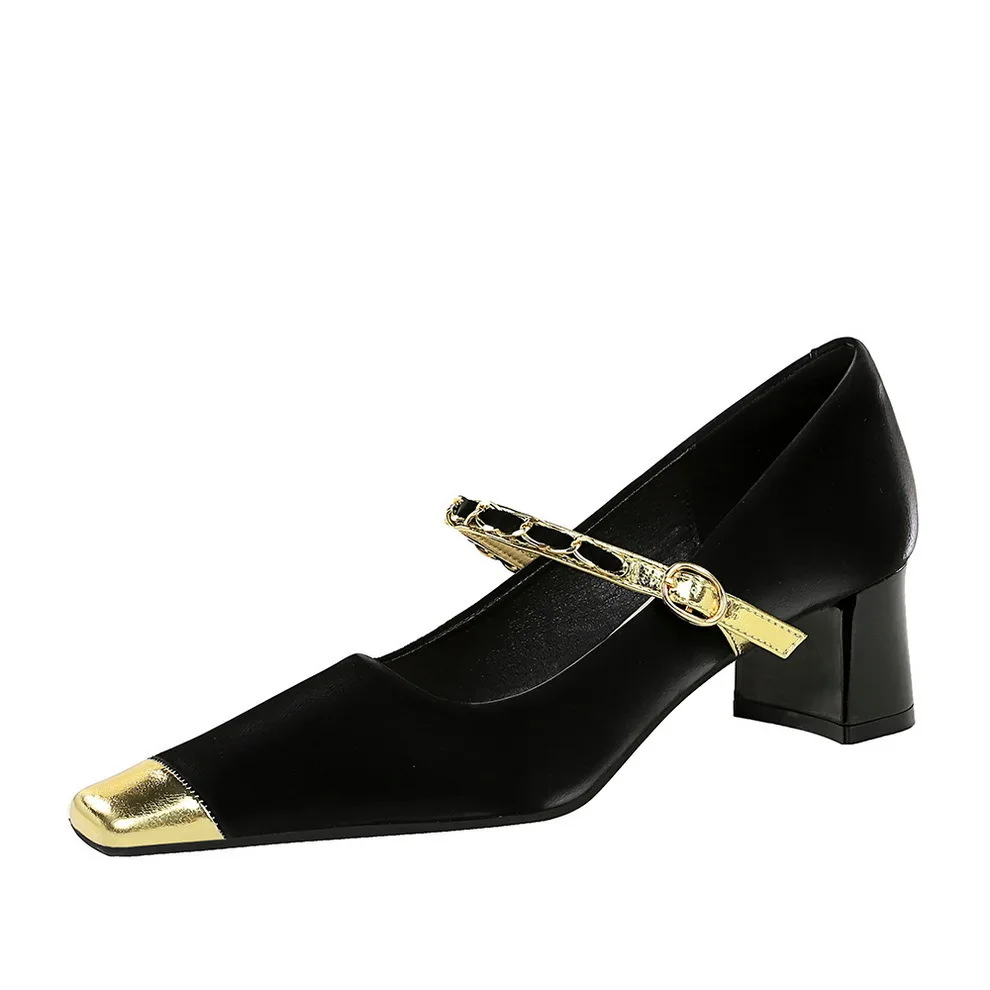 New Shoes Thick Middle Heel Light Mouth Color Blocked Splicing Square Metal Chain Straight Strap Women Pumps туфли женские Shoes
New Shoes Thick Middle Heel Light Mouth Color Blocked Splicing Square Metal Chain Straight Strap Women Pumps туфли женские Shoes