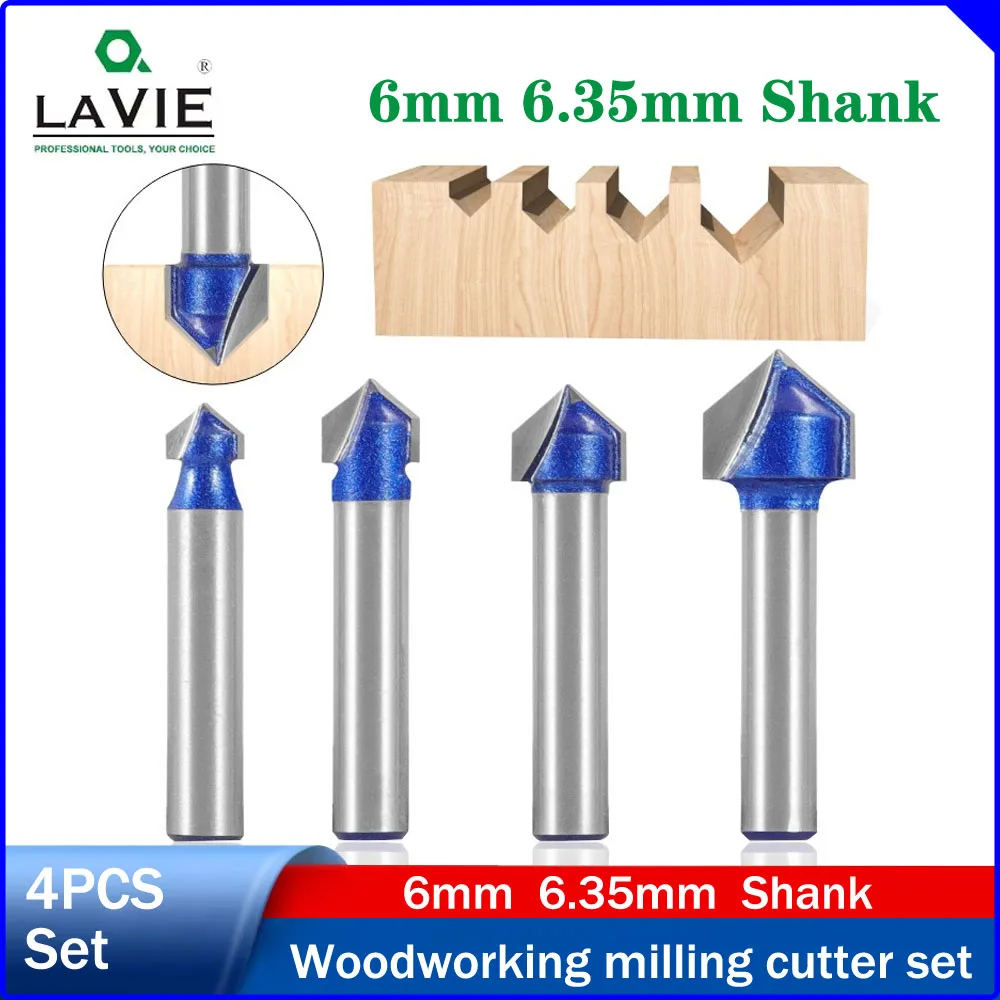 LAVIE1pc 6/6.35mm Shank Professional 4-Piece V-Groove Router Bit Set,Woodworking Slotting Milling Cutter for Engraving Machine
LAVIE1pc 6/6.35mm Shank Professional 4-Piece V-Groove Router Bit Set,Woodworking Slotting Milling Cutter for Engraving Machine