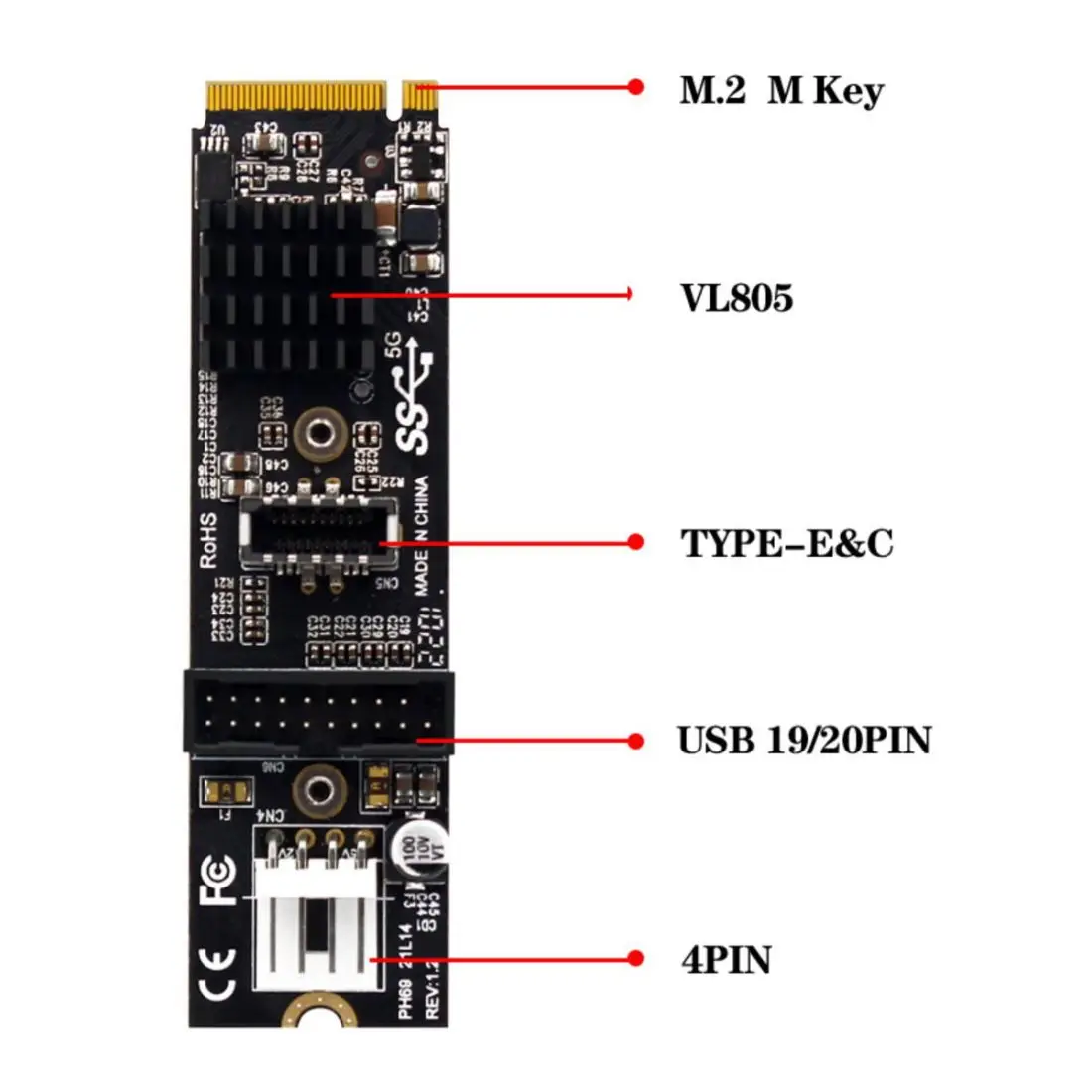 ChenYang CY NVME NGFF M-Key Express Card to Type-E USB 3.1 Front Panel & USB 3.0 20Pin Socket VL805 Adapter for Motherboard
ChenYang CY NVME NGFF M-Key Express Card to Type-E USB 3.1 Front Panel & USB 3.0 20Pin Socket VL805 Adapter for Motherboard