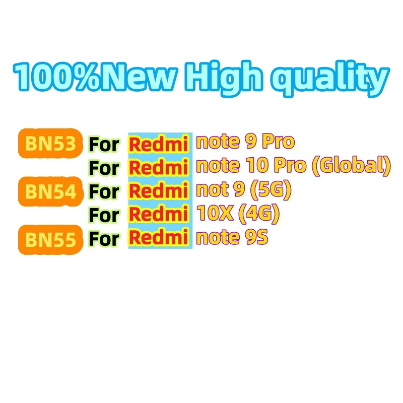 100%New High quality BN53 BN54 BN55 For Xiaomi Redmi note 9 10 Pro 9S Redmi 10X 4G Replace Phone Batteries Fast Shipping+ Tools
100%New High quality BN53 BN54 BN55 For Xiaomi Redmi note 9 10 Pro 9S Redmi 10X 4G Replace Phone Batteries Fast Shipping+ Tools