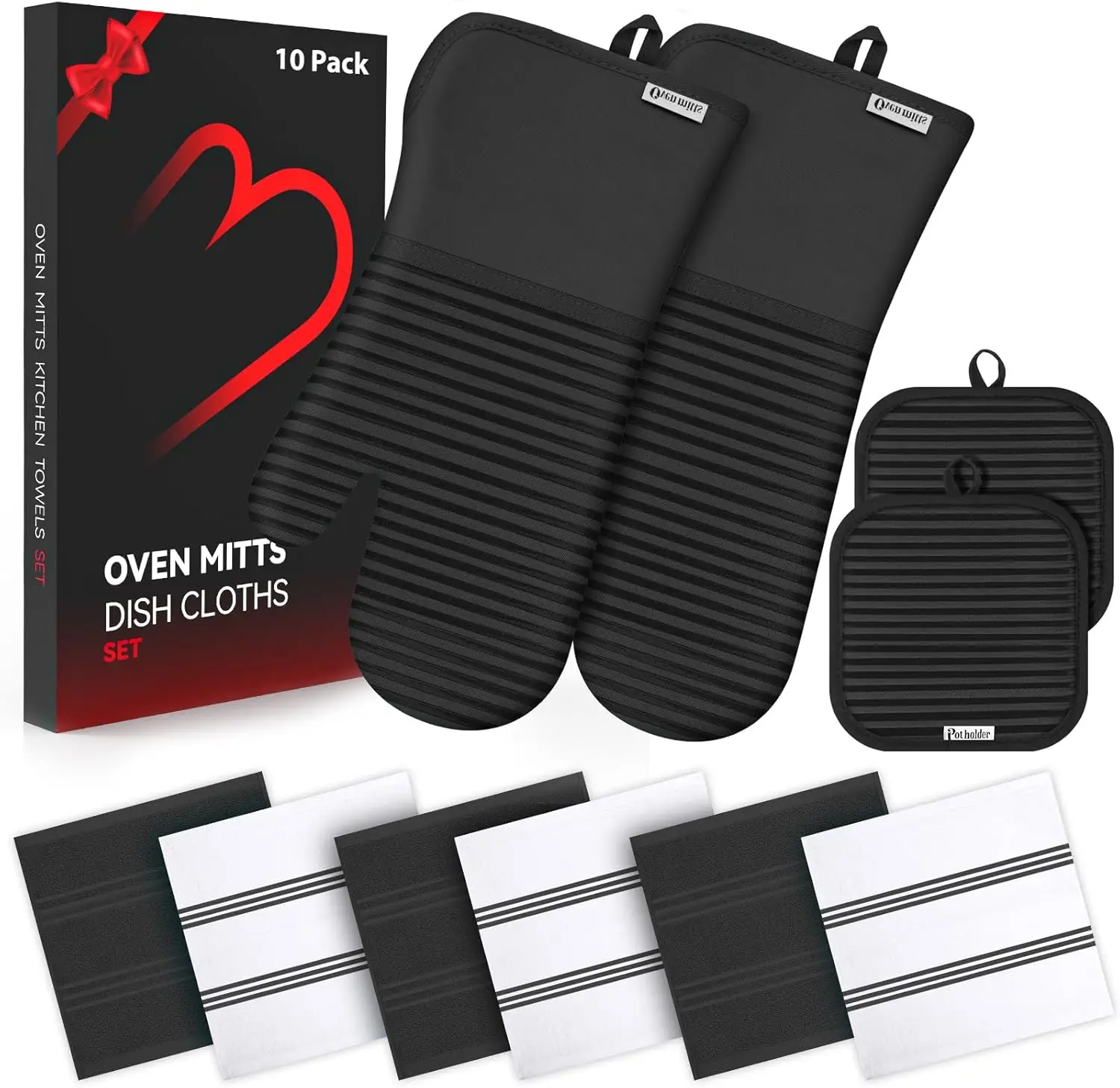 Oven Mitts & Pot Holder Set, 500°F Heat Resistant, 6 Pack Cotton Kitchen Towels, Black
Oven Mitts & Pot Holder Set, 500°F Heat Resistant, 6 Pack Cotton Kitchen Towels, Black