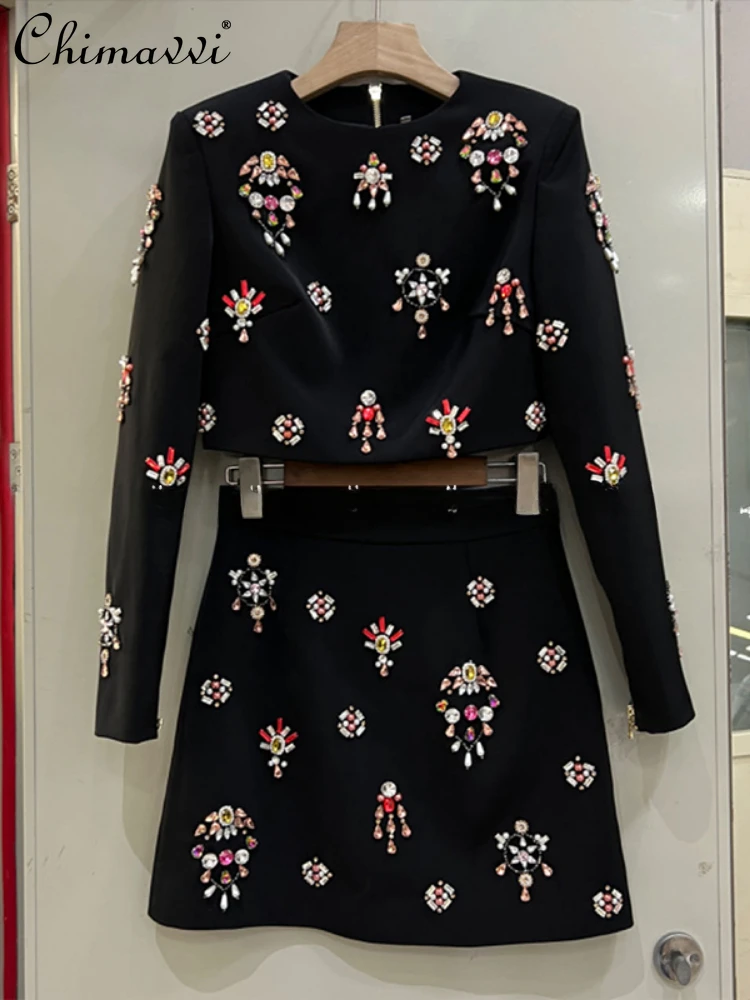 2024 Spring Luxury Handmade Diamond Beaded round Neck Long Sleeve Jacket Top High Waist Tight Mini Skirt Two Piece Sets Women
2024 Spring Luxury Handmade Diamond Beaded round Neck Long Sleeve Jacket Top High Waist Tight Mini Skirt Two Piece Sets Women