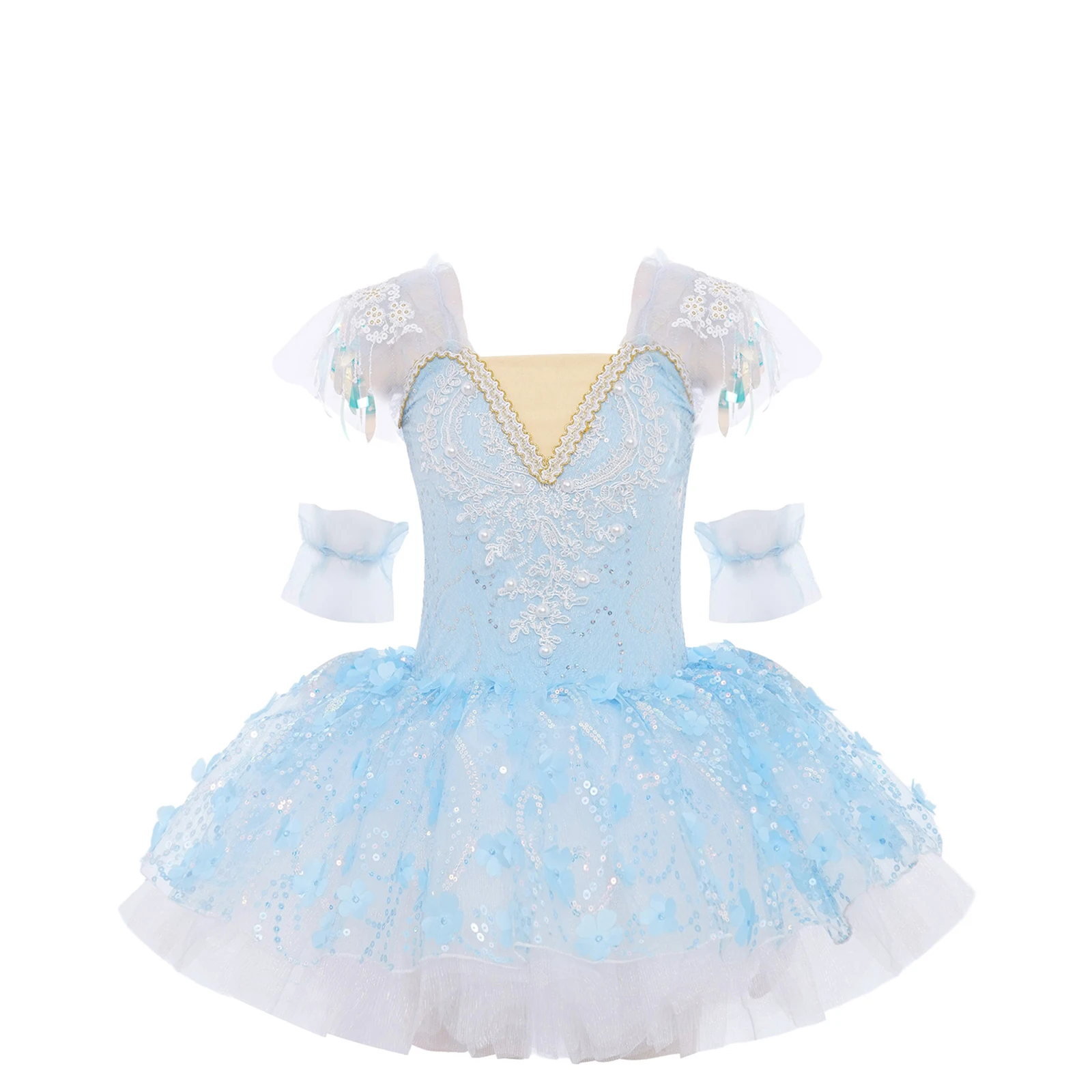 Kids Girls Ballet Performance Dancewear Ruffled Sleeves Applique Bodice Shiny Sequins Floral Layered Tulle Tutu Dress+Cuffs 2Pcs
Kids Girls Ballet Performance Dancewear Ruffled Sleeves Applique Bodice Shiny Sequins Floral Layered Tulle Tutu Dress+Cuffs 2Pcs