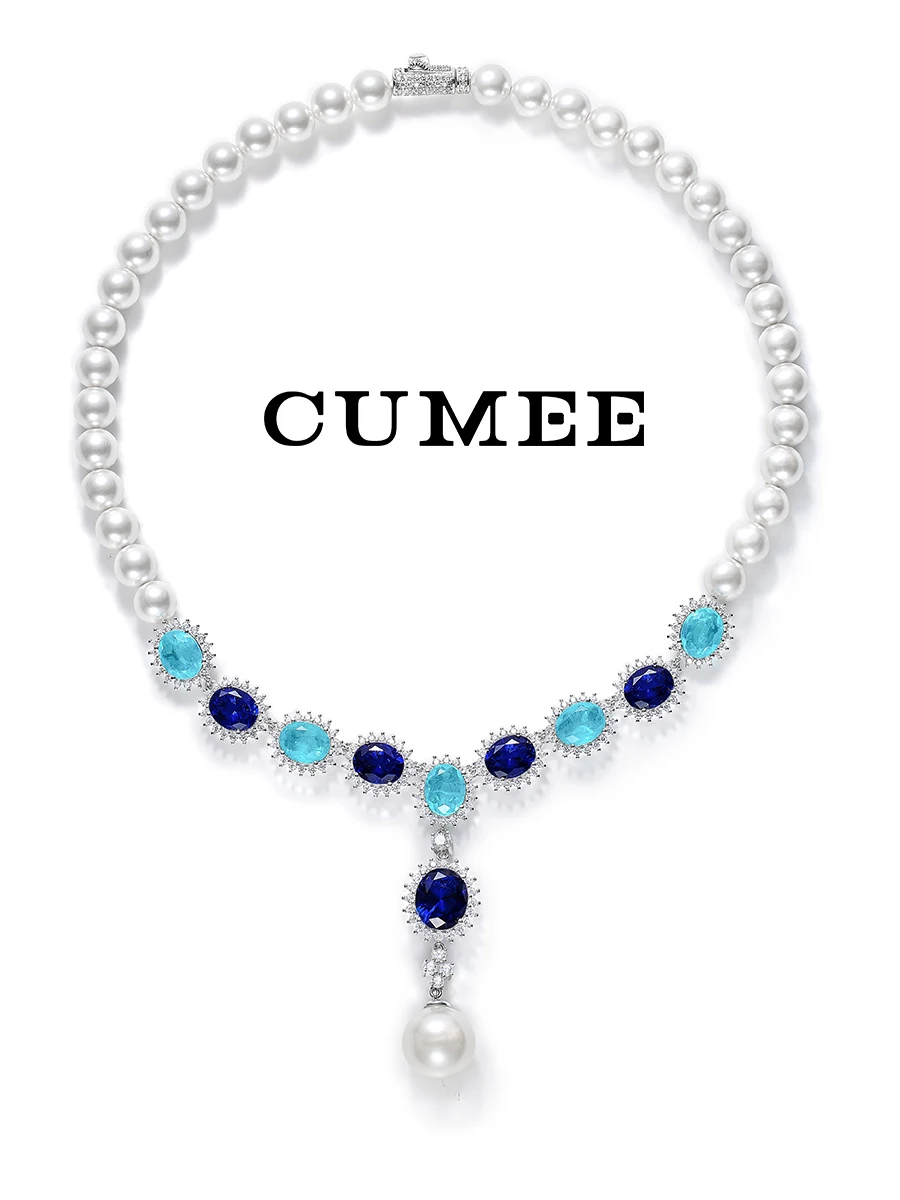 CUMEE Lab Created Sapphire Gemstone Paired Artificial Australia White Pearls Necklace for Women 925 Silver Gold Plated
CUMEE Lab Created Sapphire Gemstone Paired Artificial Australia White Pearls Necklace for Women 925 Silver Gold Plated