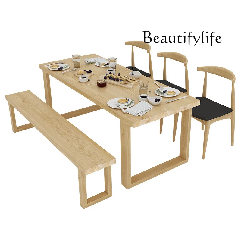 Nordic home solid wood dining table and chairs combination hotel restaurant log homestay simple rectangular dining table
Nordic home solid wood dining table and chairs combination hotel restaurant log homestay simple rectangular dining table