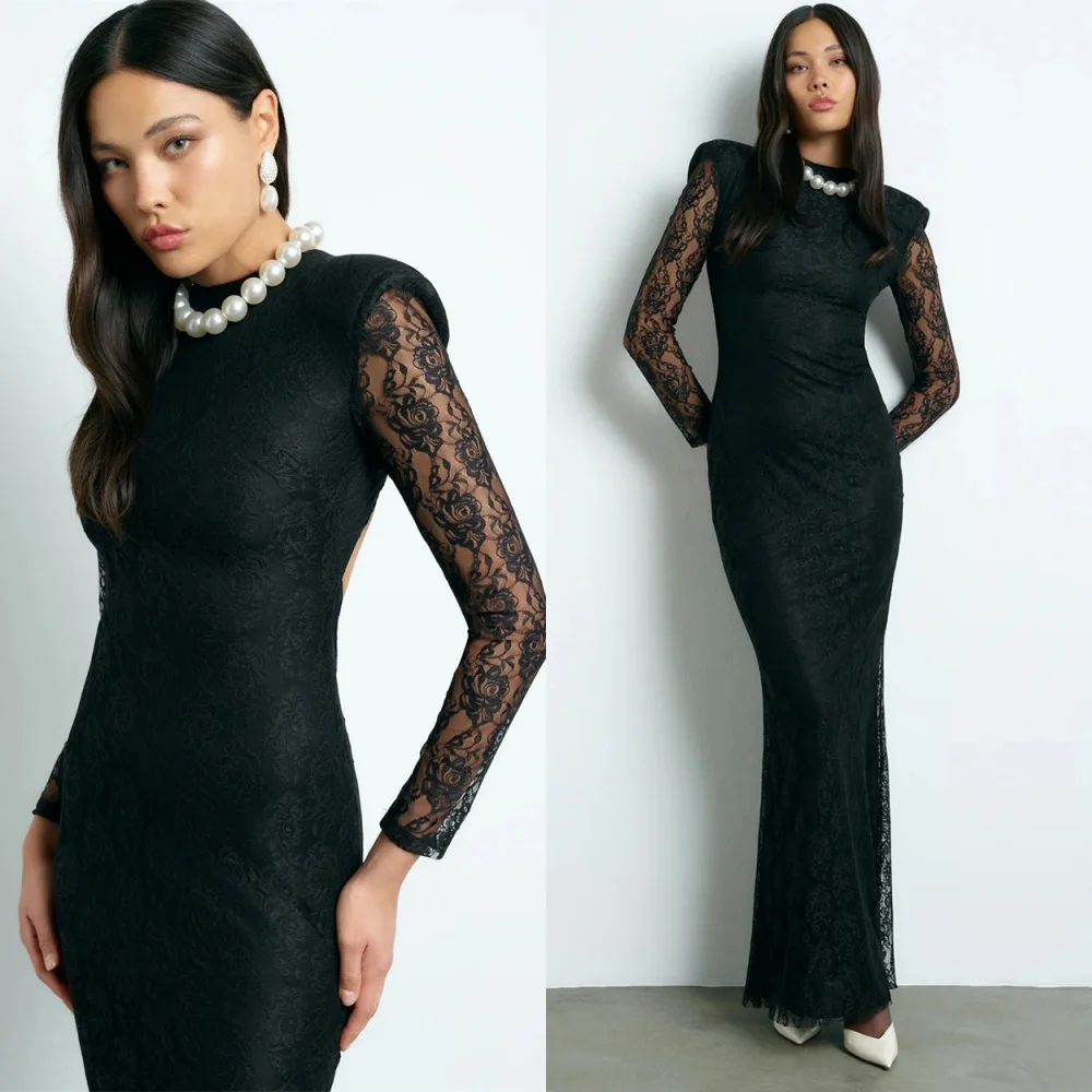 Customized Elegant Black Lace Evening Dress Modern O-Neck Homecoming Dresses Classic Long Sleeves Backless Open Back Prom Dress
Customized Elegant Black Lace Evening Dress Modern O-Neck Homecoming Dresses Classic Long Sleeves Backless Open Back Prom Dress