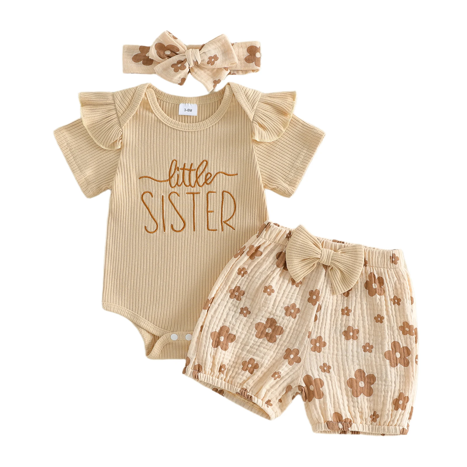 Newborn Baby Girl Summer Outfit Letter Short Sleeve Ribbed Romper Flower Shorts and Headband 3 Piece Set
Newborn Baby Girl Summer Outfit Letter Short Sleeve Ribbed Romper Flower Shorts and Headband 3 Piece Set