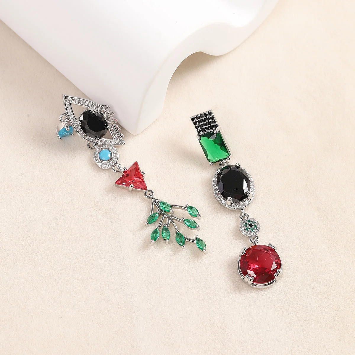 925 Silver Needle Unique Mixed Gemstone Asymmetrical Drop Earrings, Shining Statement Jewelry for Party, Ideal Gift for Women
925 Silver Needle Unique Mixed Gemstone Asymmetrical Drop Earrings, Shining Statement Jewelry for Party, Ideal Gift for Women