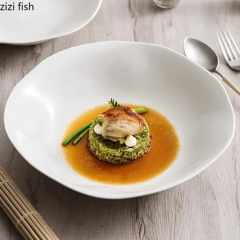White Irregular Ceramic Plate Restaurant Salad Plate Thick Soup Plate Dessert Dish Pasta Dish Service Plates Creative Tableware
White Irregular Ceramic Plate Restaurant Salad Plate Thick Soup Plate Dessert Dish Pasta Dish Service Plates Creative Tableware