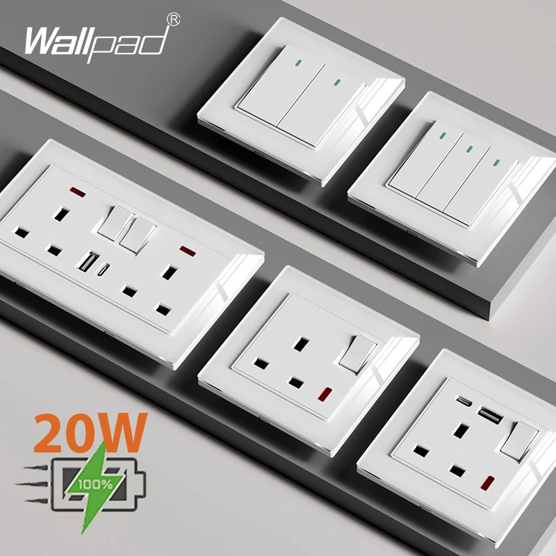 High Quality UK British Wall Light Switch Power Socket 3 Pin 13A Outlet 20W Type A+C USB Charging Ports White Glass Panel
High Quality UK British Wall Light Switch Power Socket 3 Pin 13A Outlet 20W Type A+C USB Charging Ports White Glass Panel