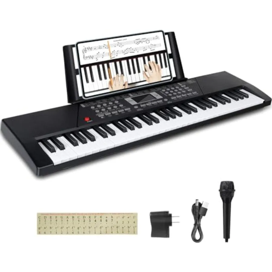 Beginner-friendly portable 61-key digital piano with built-in speaker and microphone, black finish, includes note stickers, mus
Beginner-friendly portable 61-key digital piano with built-in speaker and microphone, black finish, includes note stickers, mus