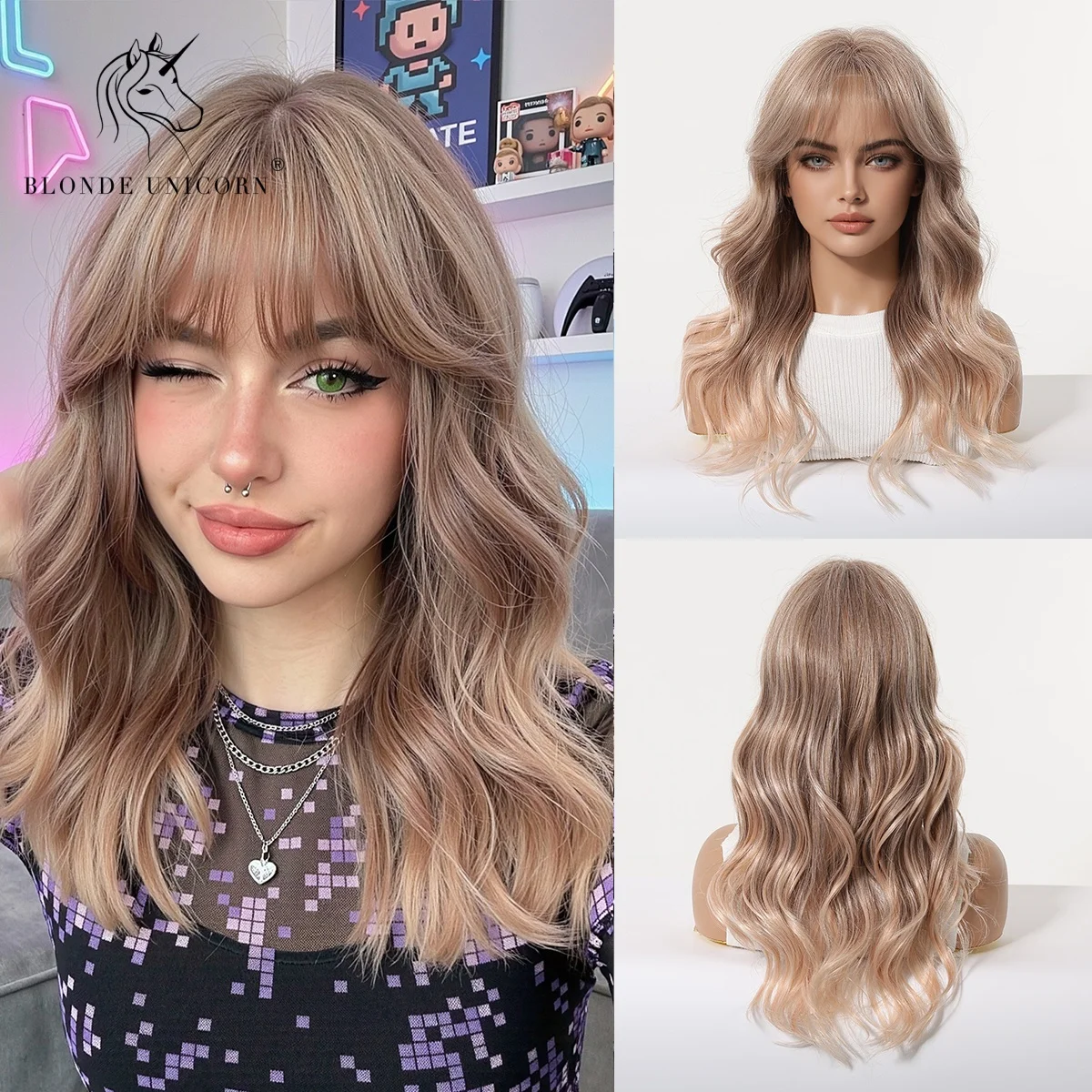 Medium Wavy Blonde Wig with Bangs Pink Blonde Ash Honey Blend Synthetic Heat Resistant Fiber French Girl Style for Women Daily
Medium Wavy Blonde Wig with Bangs Pink Blonde Ash Honey Blend Synthetic Heat Resistant Fiber French Girl Style for Women Daily