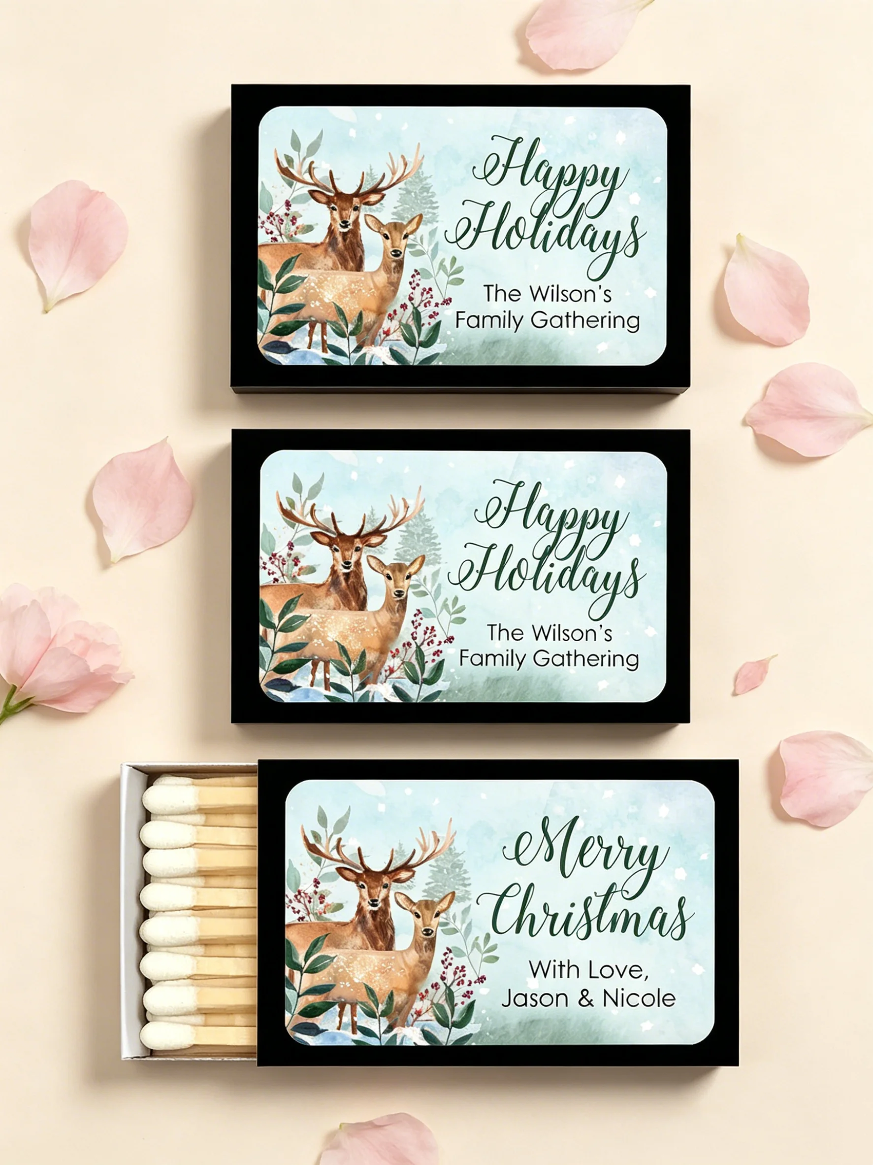 Deer Design Merry Christmas Matchboxes, Happy Holidays Personalized Match Boxes, Custom Christmas Themed Favors
Deer Design Merry Christmas Matchboxes, Happy Holidays Personalized Match Boxes, Custom Christmas Themed Favors