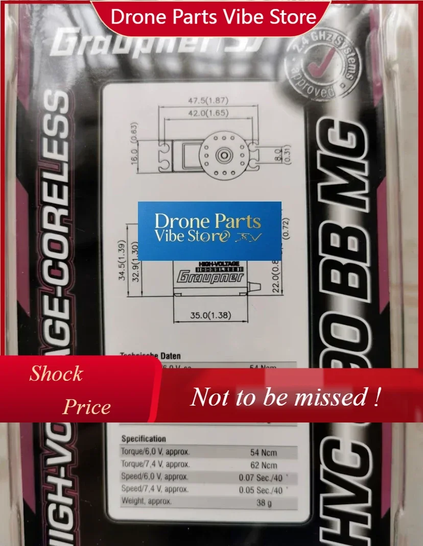 DParts1Graupner HVC 660 690 BB MG High Speed Metal Mini 7.4V Brushless Servo 38g 0.05 SEC 62Ncm CL Digital Servo
DParts1Graupner HVC 660 690 BB MG High Speed Metal Mini 7.4V Brushless Servo 38g 0.05 SEC 62Ncm CL Digital Servo