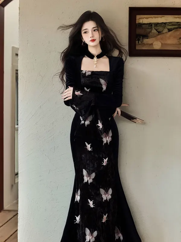 Retro Unique Beautiful Print Slim Fit Long Dr High Waist Velvet Dr for Autumn Winter Spring Faion Ele
Retro Unique Beautiful Print Slim Fit Long Dr High Waist Velvet Dr for Autumn Winter Spring Faion Ele